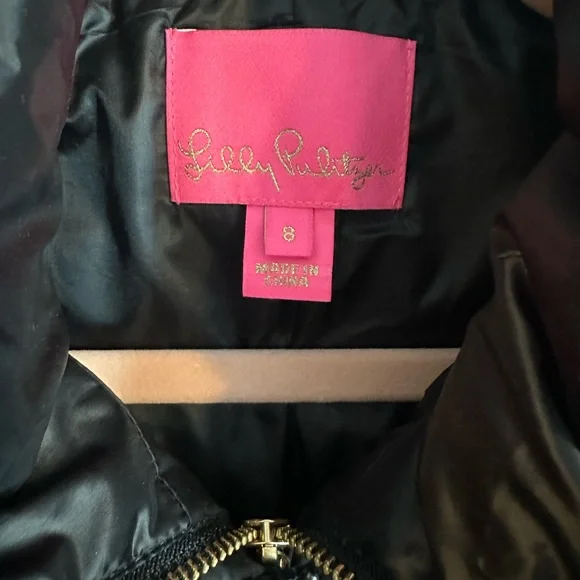 Lilly Pulitzer black ruffle Doria, puffer coat, 8 - Picture 4 of 6